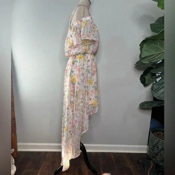 As U Wish maxi midi high low floral dress off shoulder size Medium M polyester - Picture 8 of 9